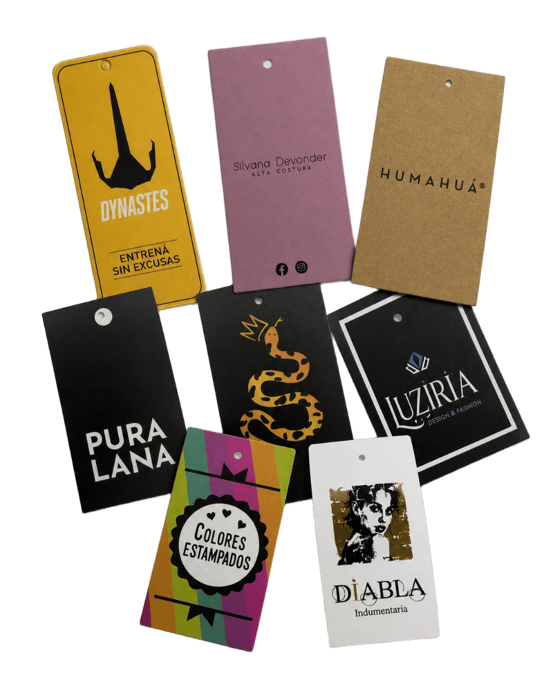 Hangtag de Avíos Estilo colgando de prenda con cordón encerado y arandela metálica