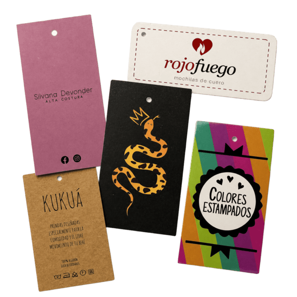 Hangtag colgando de prenda con cordón y arandela